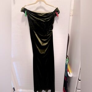Olive Green Velvet off-shoulder dress